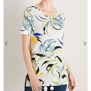 Chico's Button Back Slub Tee Women's L White Multi Textured Tropical Coastal